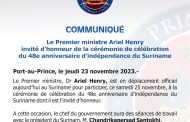 Le Premier ministre Ariel Henry invité d’honneur de la cérémonie de célébration du 48e anniversaire d’indépendance du Suriname